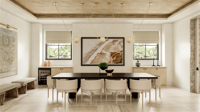The formal dining area with built in serving buffets and wine fridge