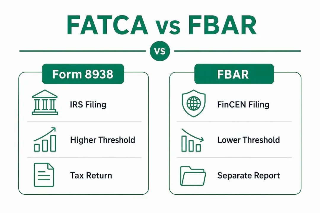 Infographic comparing FATCA and FBAR requirements