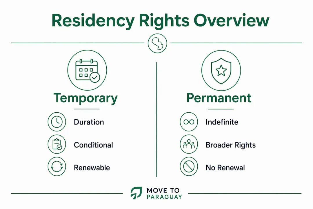 Infografía comparando residencia temporal y permanente