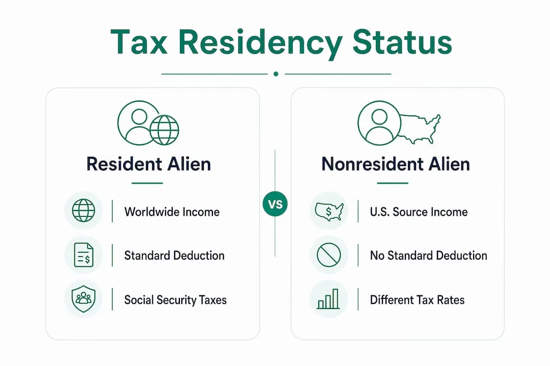 Infografía comparando extranjeros residentes y no residentes fiscales