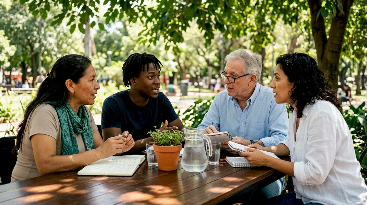 Group discussing Paraguay citizenship rights at table