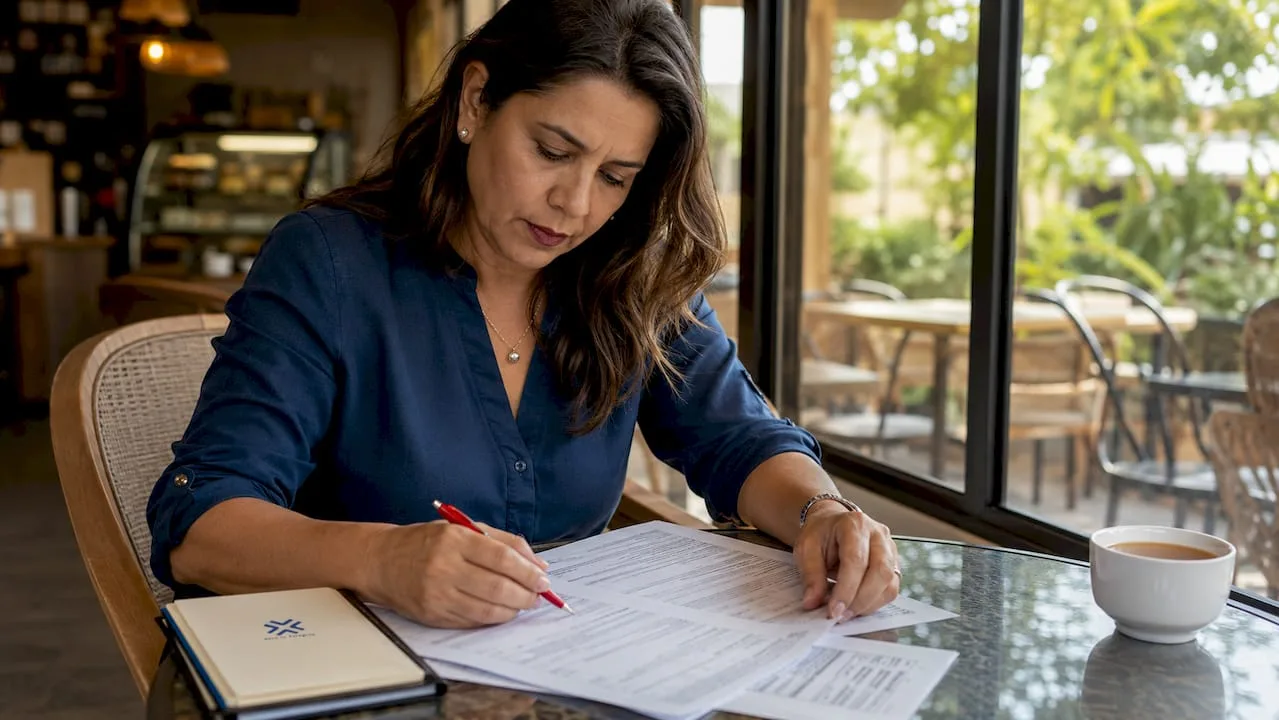 Tax attorney reviewing IRS tax forms at desk