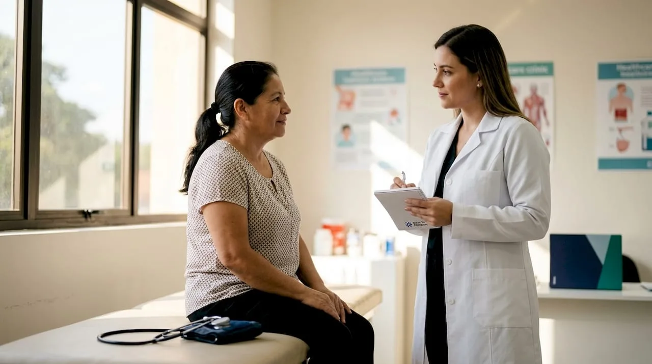 Paciente consultando con médico en clínica de Paraguay