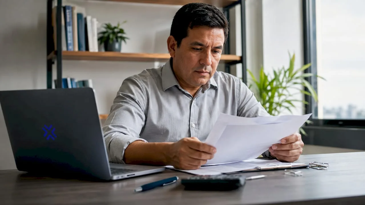 Expatriado revisando documentos de registro del RUC en una oficina de DNIT en Paraguay