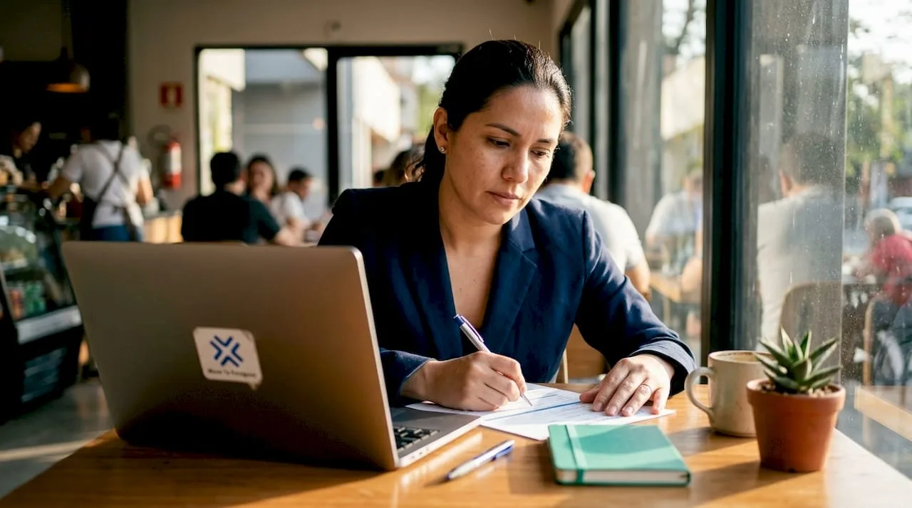 Woman registering legal entity in home office Paraguay