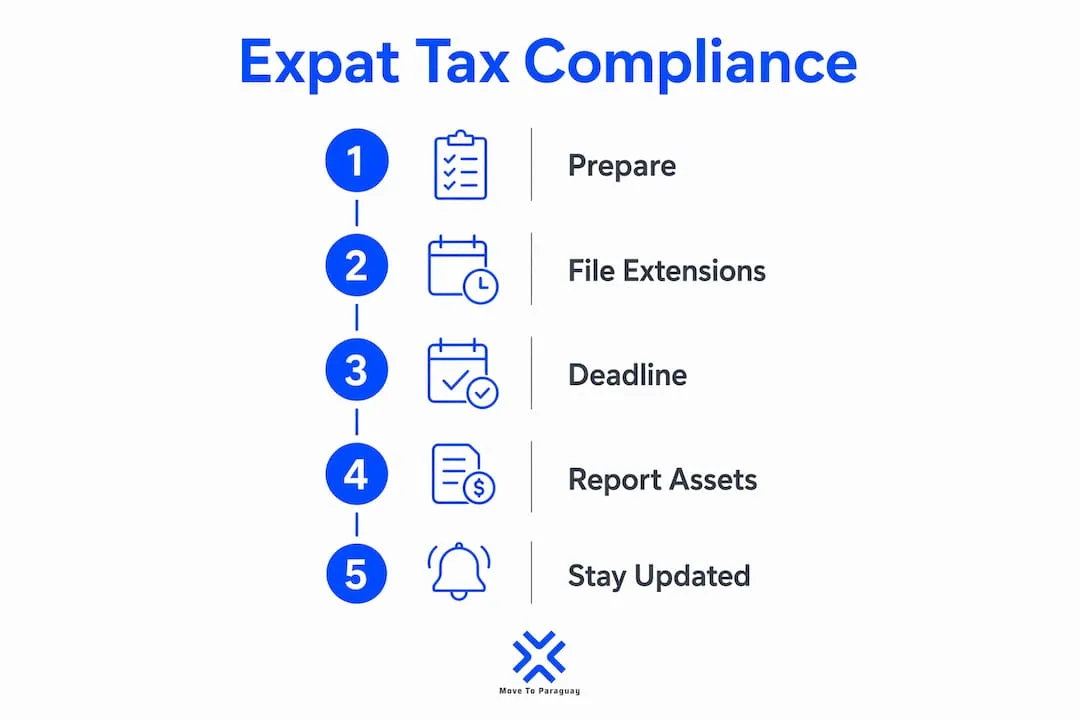 Infographic of expat tax compliance timeline steps
