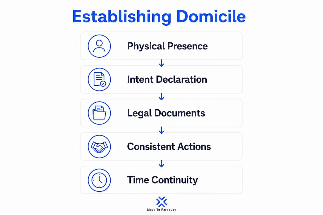 Infographic illustrating steps to establish domicile