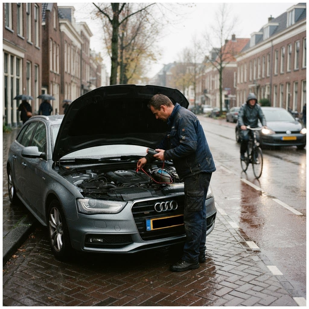 Audi pechhulp: monteur test de accu langs de weg