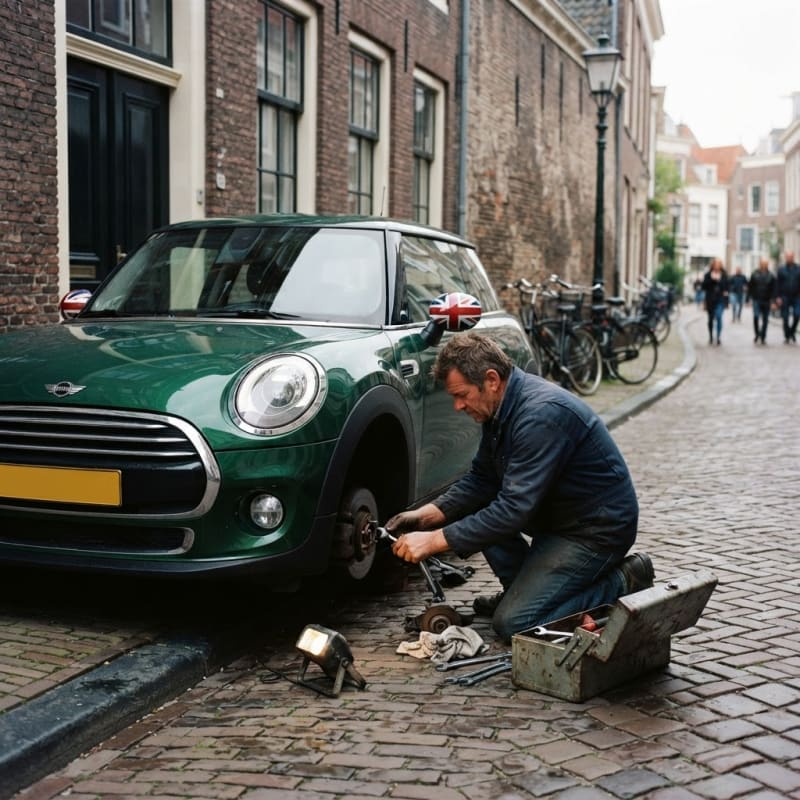Pechhulpmonteur helpt een MINI in de stad