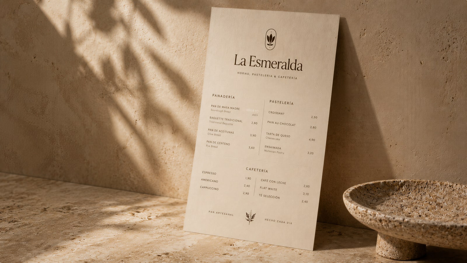 La Esmeralda — ontwerp van de menukaart