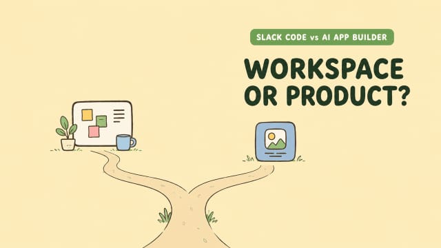 Explore the debate of workspace versus product when comparing Slack Code vs AI app builder workflows.