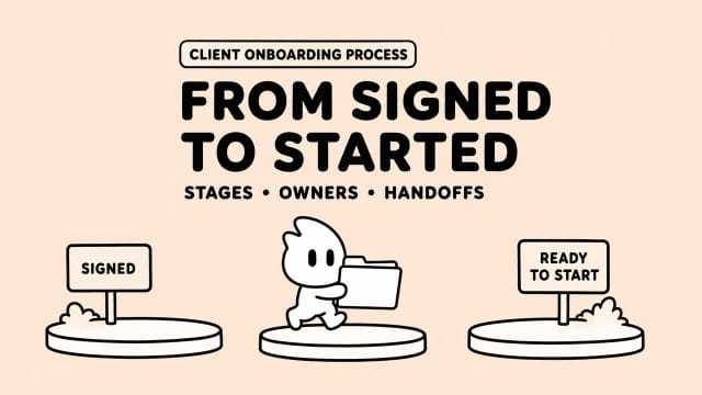 Visualize each stage of the client onboarding process from signed contracts to ready-to-start project handoffs.