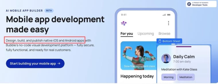 Learn how Bubble app builder review metrics assess the platform's ability to easily design, build, and publish native iOS and Android apps.