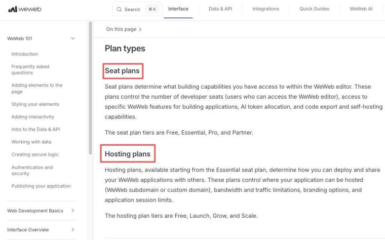 Evaluate different seat and hosting plans to find the right WeWeb alternative that fits your scaling and budget requirements.