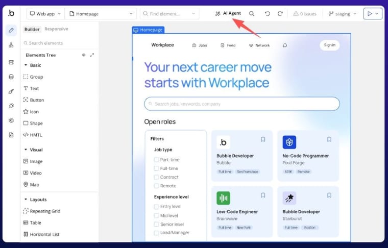See how the new AI Agent streamlines the design process in this updated Bubble app builder review for advanced development.