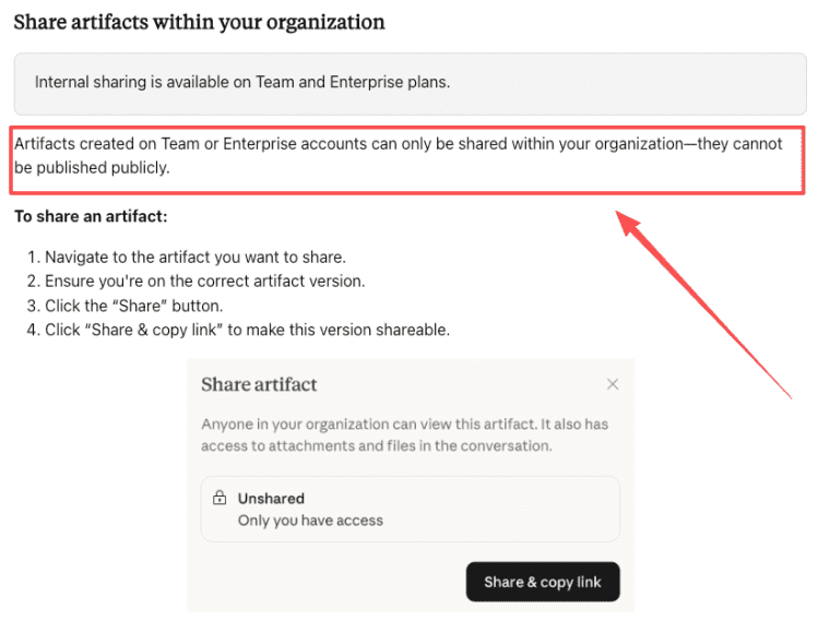 Understand what are Claude Artifacts and how to share them securely within your team or enterprise organization accounts.