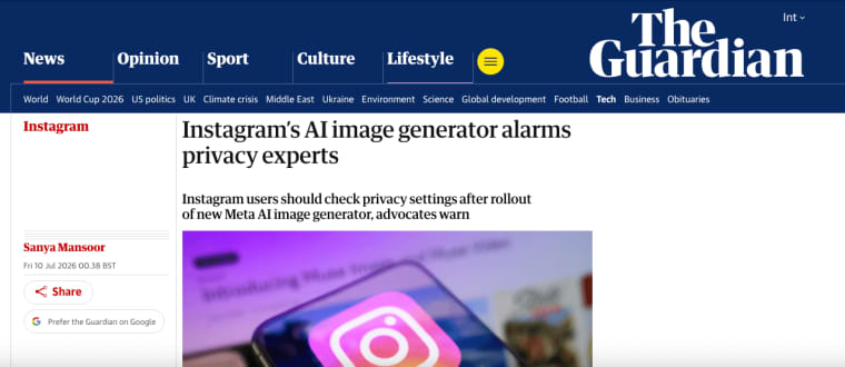 Privacy experts advise users to check settings after the rollout of the new Meta AI image generator, Muse Image.