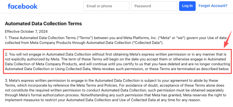 Review Meta automated data collection policies before you build Instagram transcript app solutions on the platform.