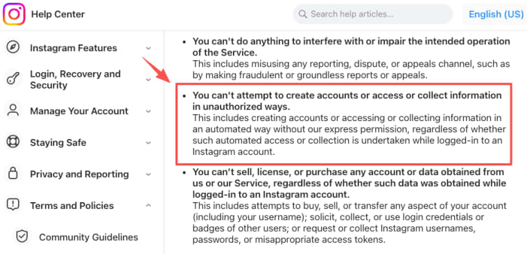 Check Instagram help guidelines on unauthorized data collection if you build Instagram transcript app software.