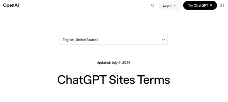 Review the official terms and legal guidelines governing user compliance and terms of use for ChatGPT Sites. 