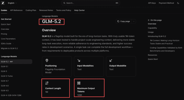 Review 1M context length and token limits when you build AI app GLM-5.2 solutions requiring long-term memory.
