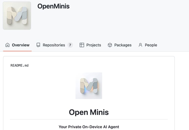 Visit the official GitHub repository for OpenMinis to check the source code of this private personal AI app.