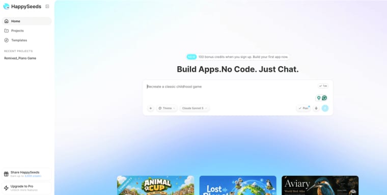 This Base44 review highlights the HappySeeds no-code chat interface for building custom applications effortlessly from text prompts.
