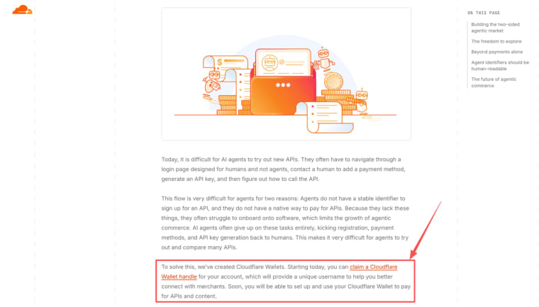 Learn how a Cloudflare Agent Wallet provides unique handles to help AI agents seamlessly connect with merchant APIs.