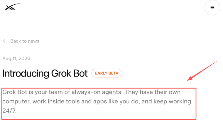 Read the official announcement details for the new Grok Bot startup beta featuring 24/7 autonomous agents.