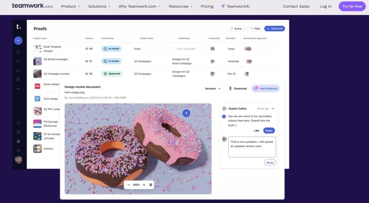 Explore the proofs and feedback interface in a top project management software with client portal designed for teams.
