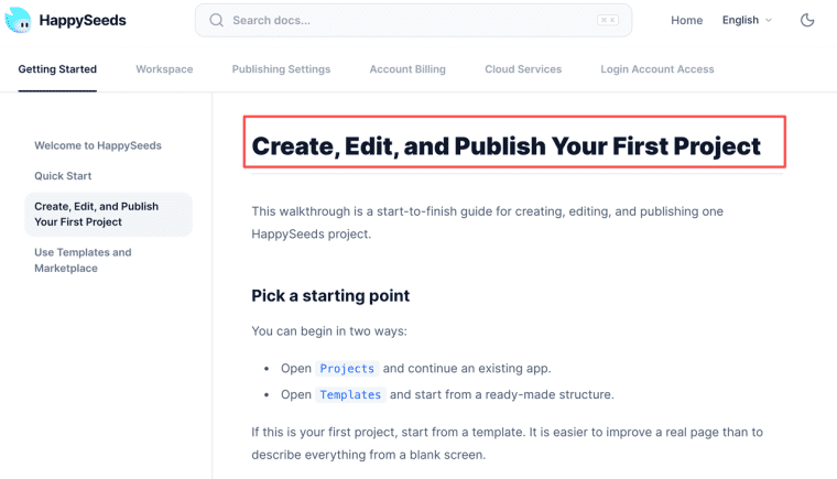 Learn how to create and publish projects in documentation built for creators researching a Solaris vs AI app builder.