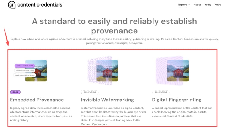 Painel explicativo sobre proveniência e marcas d'água essenciais para a segurança no marketing em vídeo com IA.