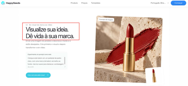 Plataforma digital para transformar fotos de produtos e ideias criativas em anúncios em vídeo com IA.