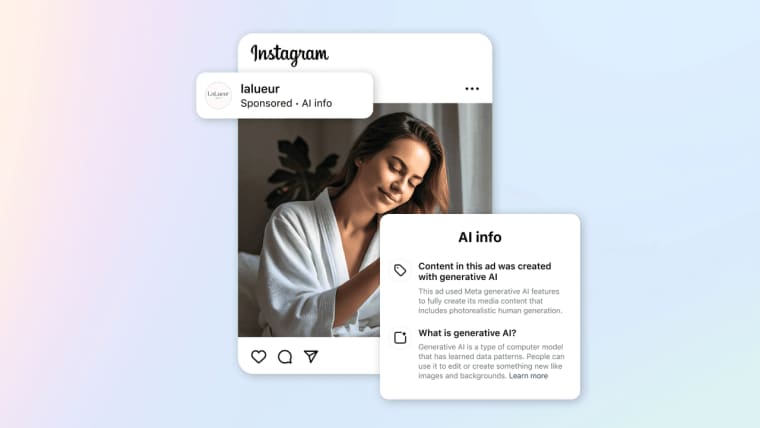 Exemplo de post no Instagram exibindo o aviso de transparência gerado por um gerador de vídeos UGC com IA.