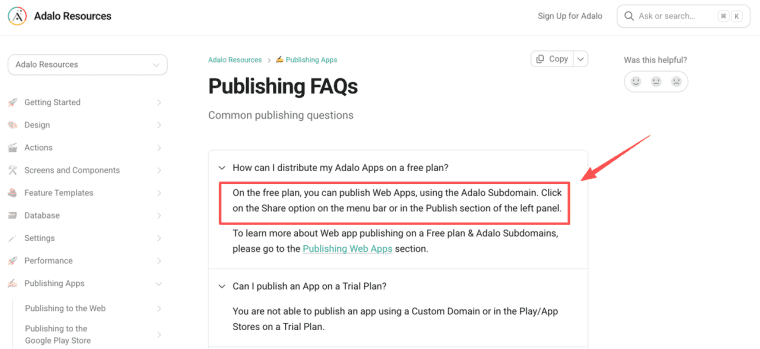 Find publishing guidelines and learn how to share web apps using the free tier of a leading free no code app builder.