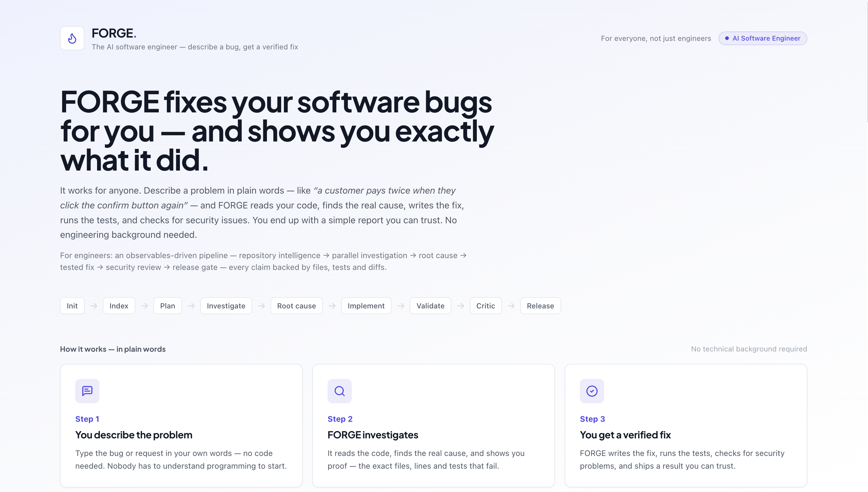 FORGE AI software engineer project screenshot