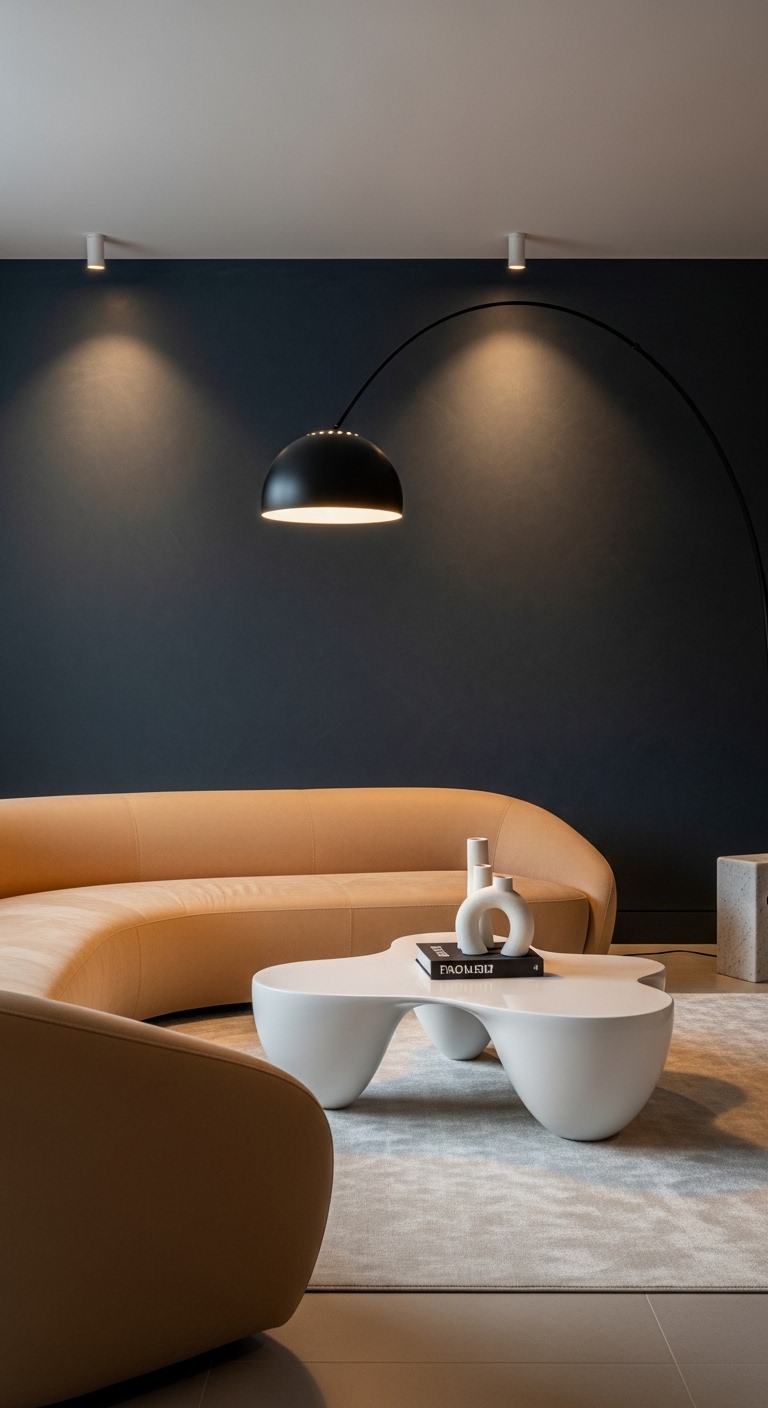 Curvy Terracotta Sofa in Moody Navy Glow