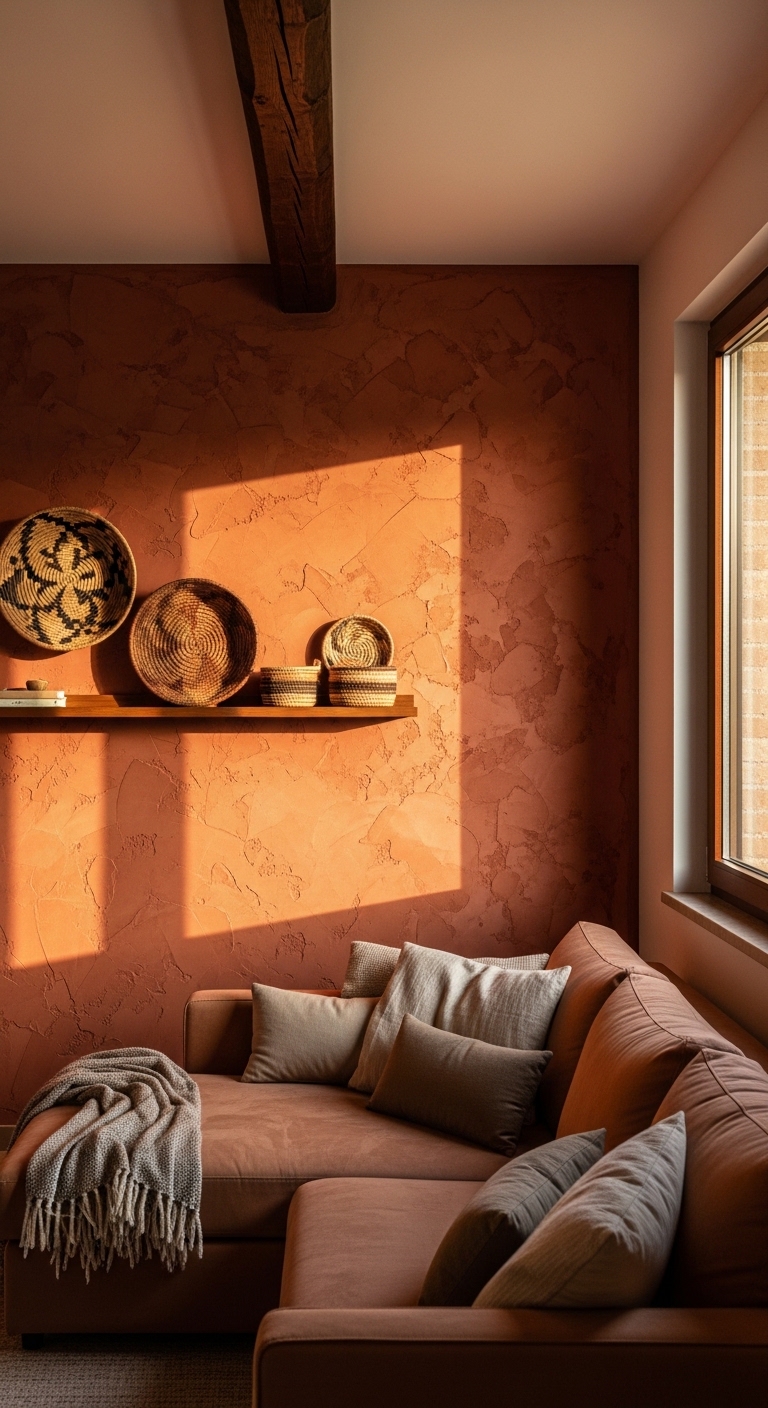 Sunlit Terracotta Corner with Woven Baskets
