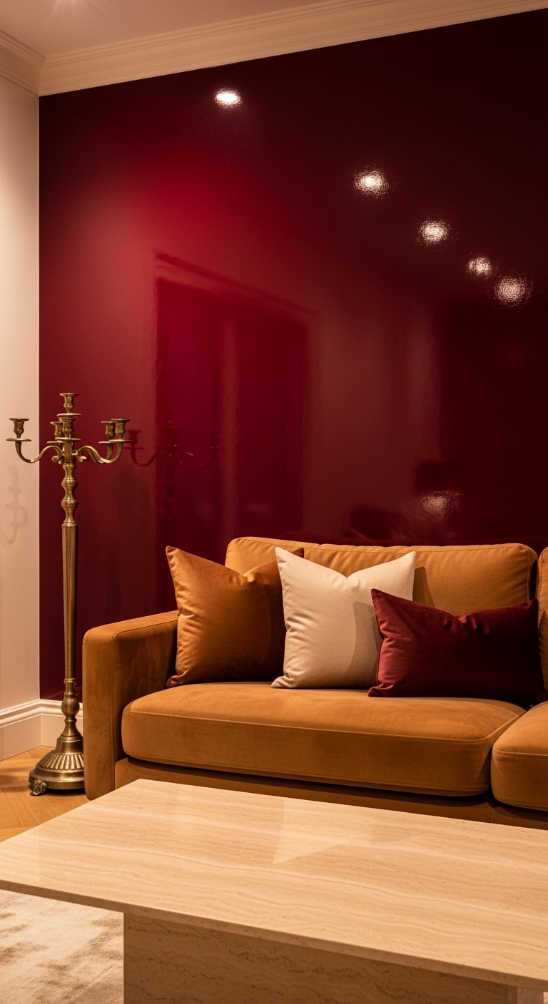 Plush Velvet Sofa Glows in Burgundy Glam