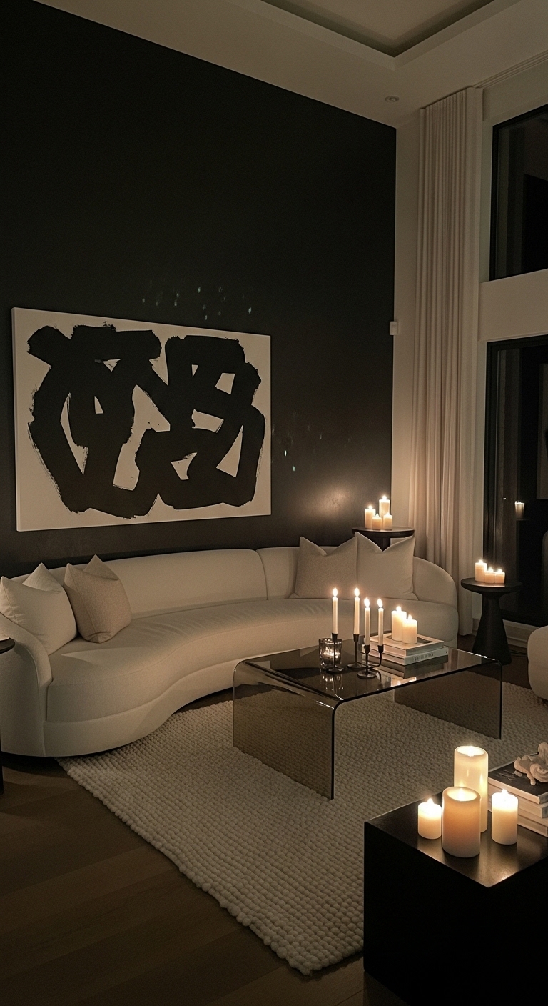 Candlelit Cream Sofa in Moody Minimalist Lounge