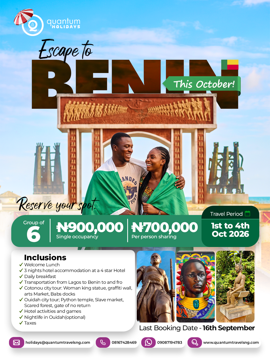 Escape to Benin Republic this October