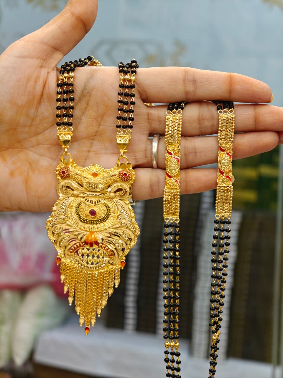 Thumbnail of Elegant Faux Gold Mangalsutra with Black Beads - 6 Month Guarantee