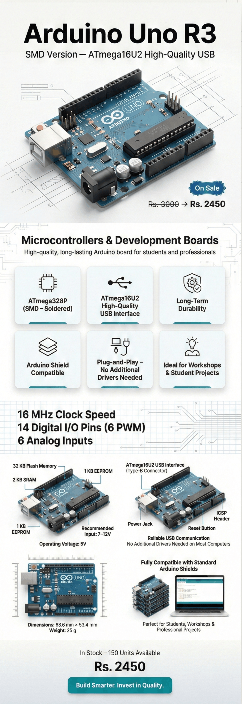 Arduino Uno R3 (SMD Version - 16U2 Driver / High Quality) Technical Guide