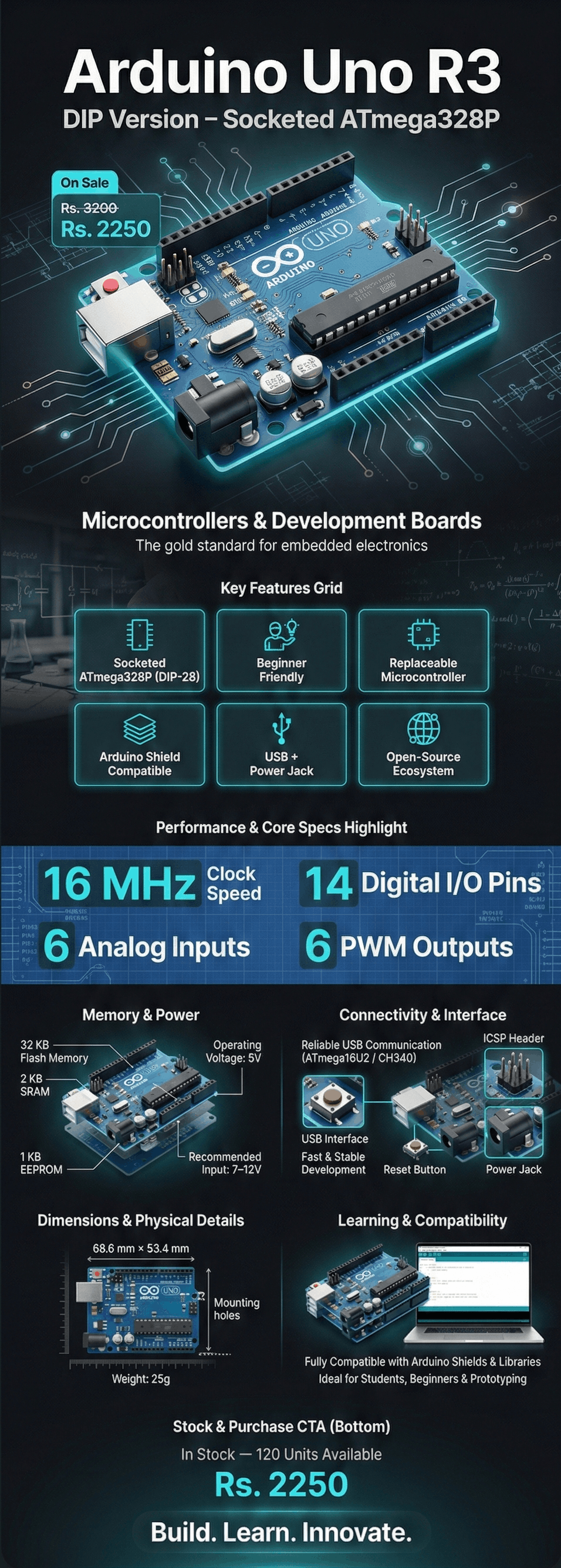 Arduino Uno R3 (DIP Version - Socketed ATmega328P) Technical Guide