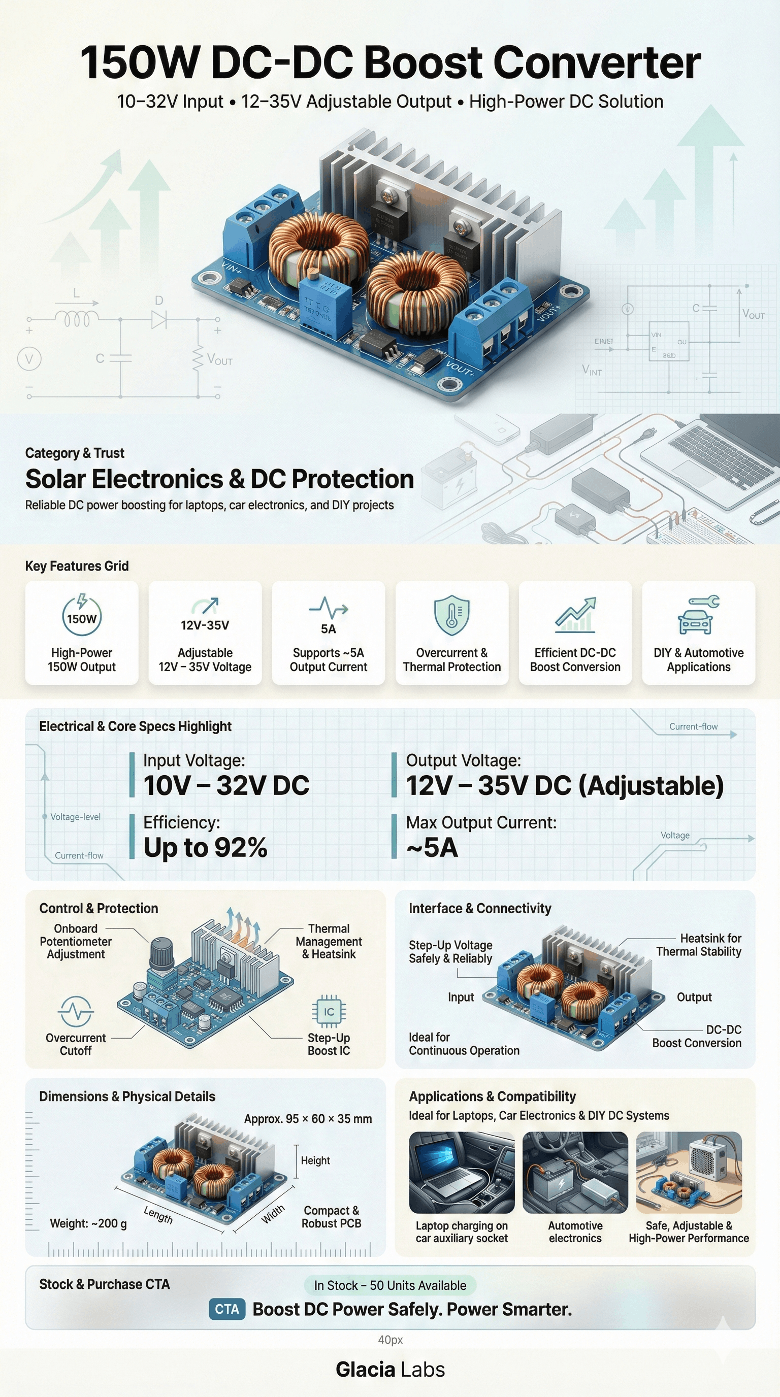 150W DC-DC Boost Converter (10-32V to 12-35V) (Laptop Car Charger) Technical Guide