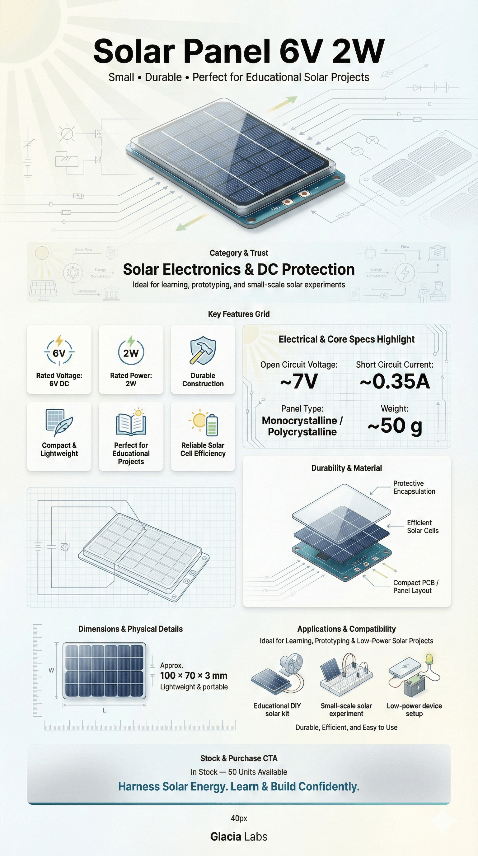 Solar Panel 6V 2W (Small) (For Educational Solar Projects) Technical Guide