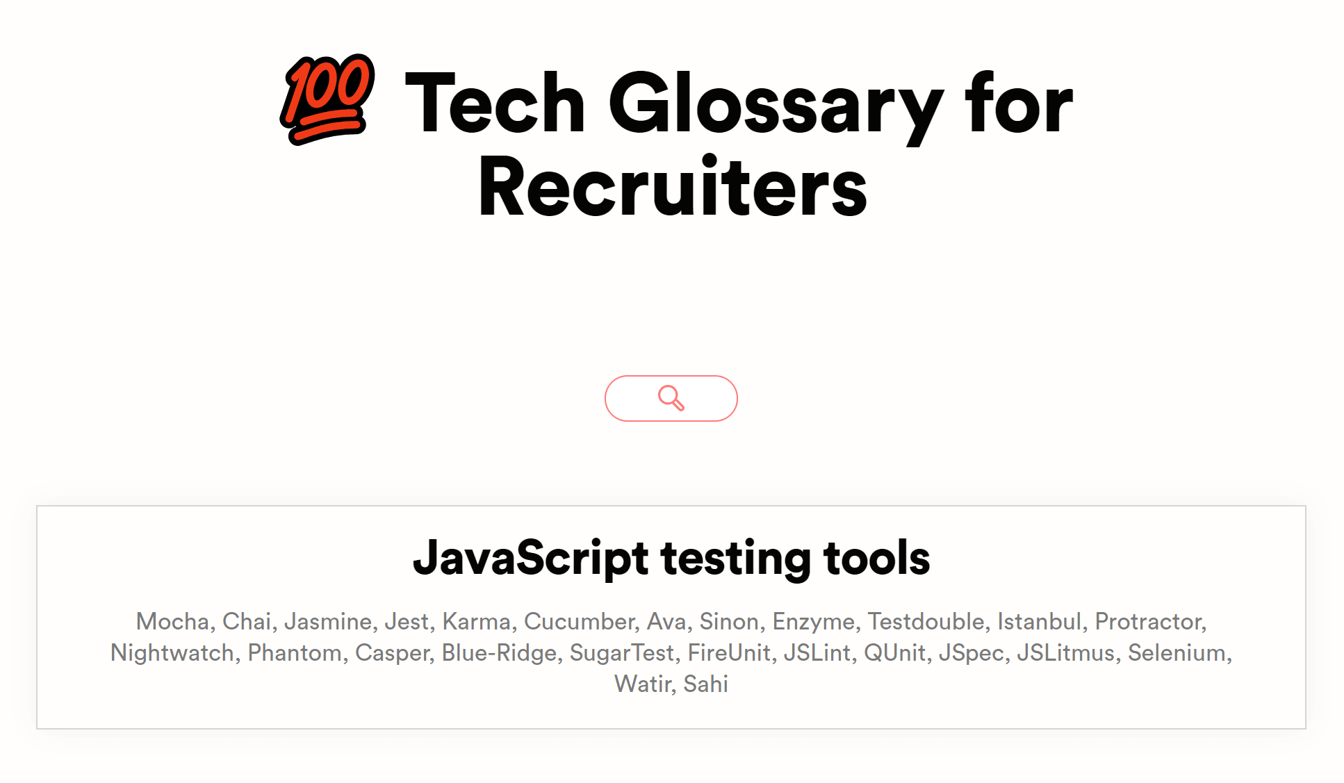 Adaface Tech Glossary Tool JS Testing Tools Example