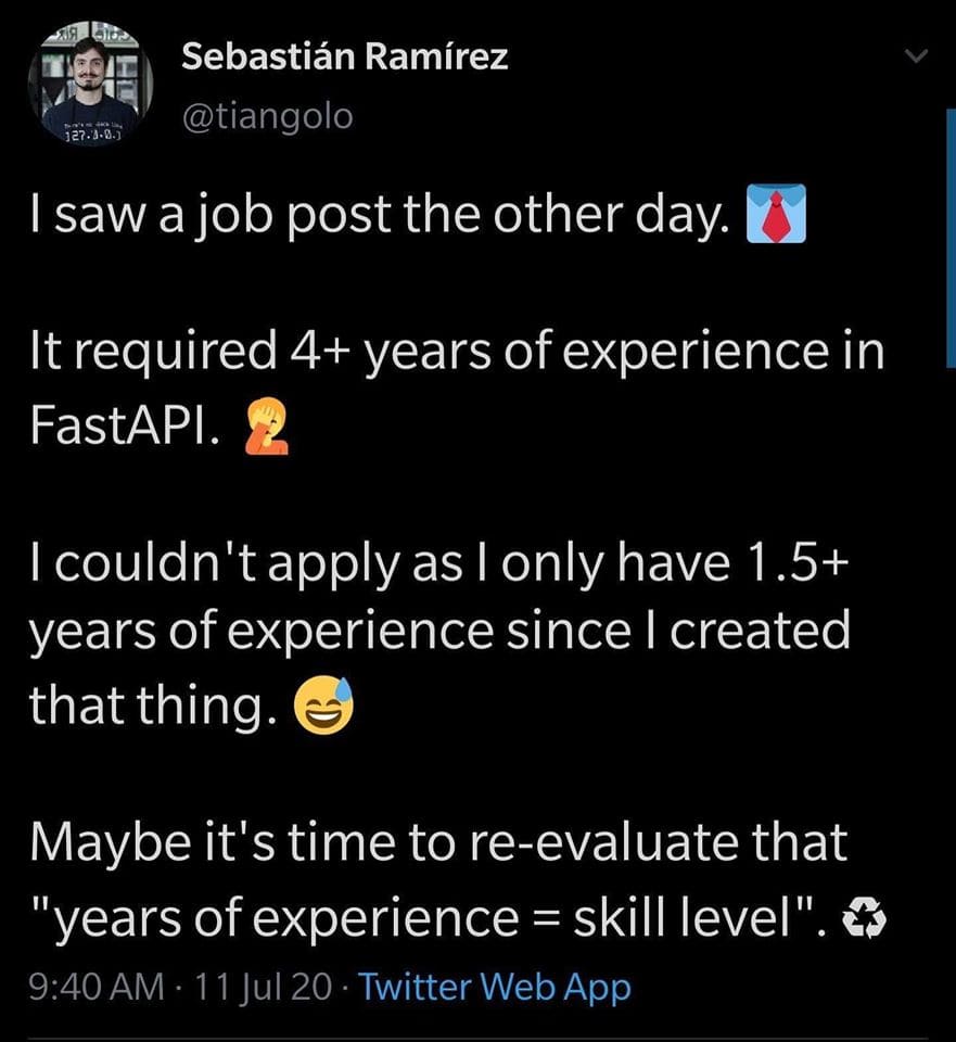 Wrong experiences requirement for a skill example