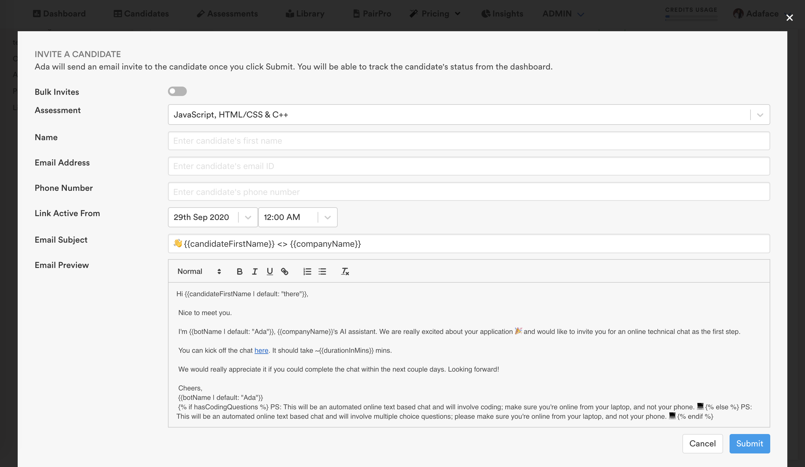 Editing the email template
