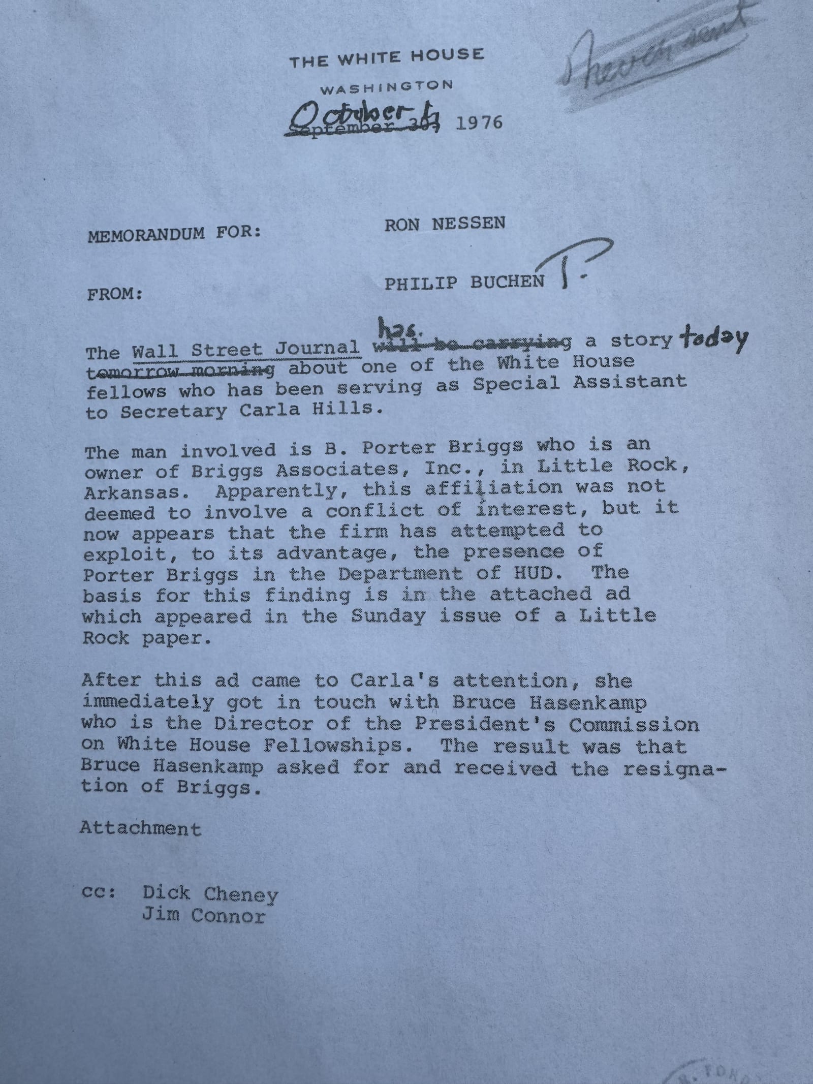 Memorandum from Philip Buchen